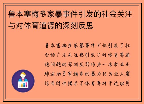 鲁本塞梅多家暴事件引发的社会关注与对体育道德的深刻反思